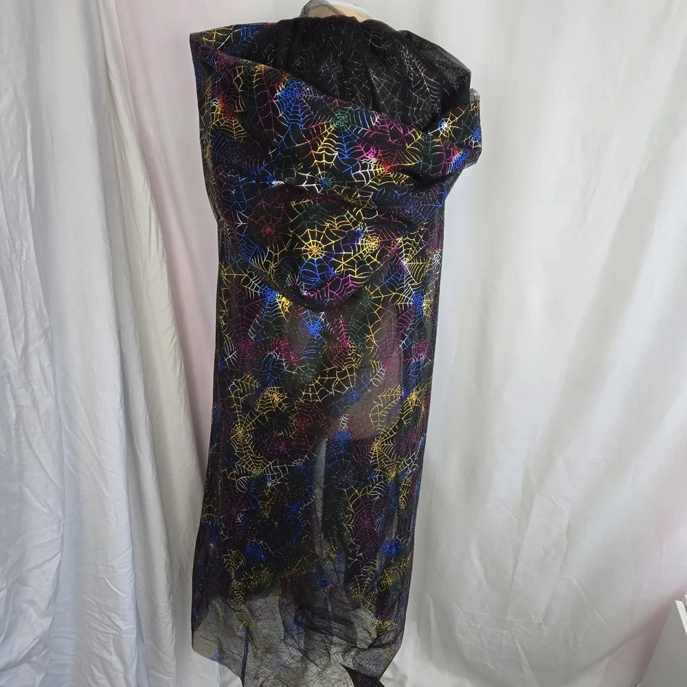 Wishcraft Chasing Fireflies Rainbow Spiderweb Mesh Cape Girls Size 10-12 Goth